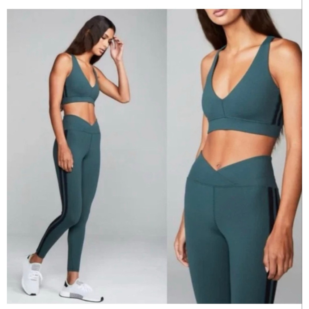 Year Of Ours Racer Legging in Forest Green Crossover Waist Stripe- Size XS